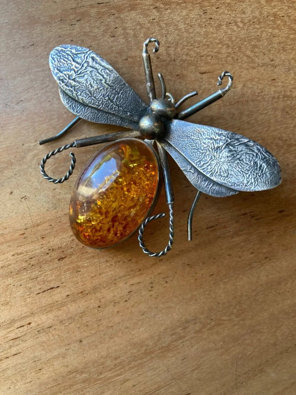ENORMOUS Victorian Sterling SIlver Amber Bumble Bee Bug Brooch Pendant - Picture 3 of 6